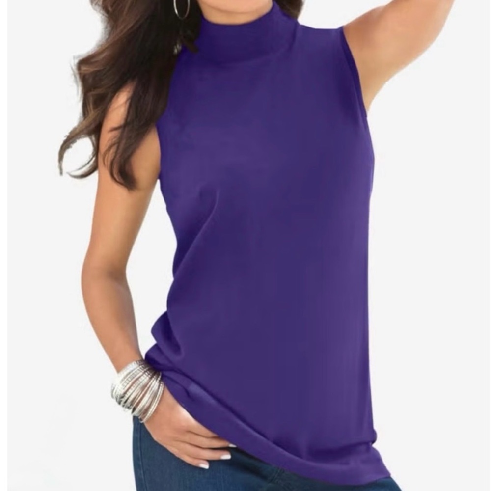 Chico’s Sleeveless Aspen Mock Turtleneck Sweater Purple Knit Top XL